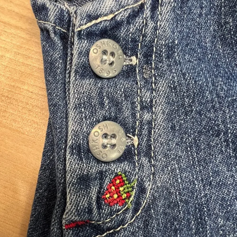 Vintage Osh Kosh Denim Girls‎ Overall Dress Embroidered Strawberries Sz 6